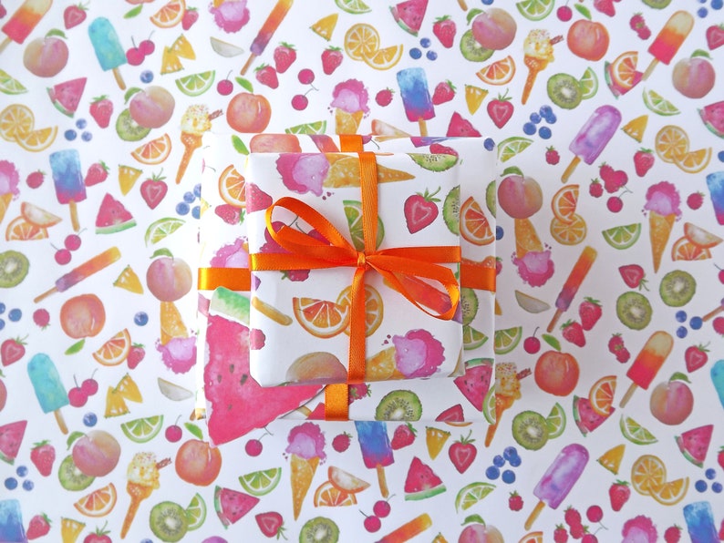 featuring my watercolour design /'Tutti Frutti/' Gift wrap /& gift tag sets complete with ribbon stickers and tissue paper