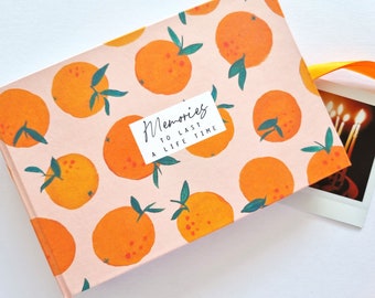 Personalised hand made photo album featuring my 'Clementine' design - any text - custom - oranges, instax mini or square, 4x6", 5x7" prints