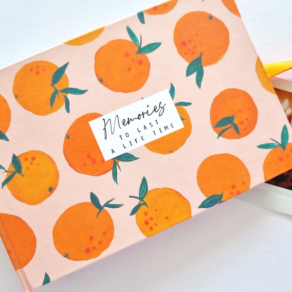 Personalised hand made photo album featuring my 'Clementine' design - any text - custom - oranges, instax mini or square, 4x6", 5x7" prints