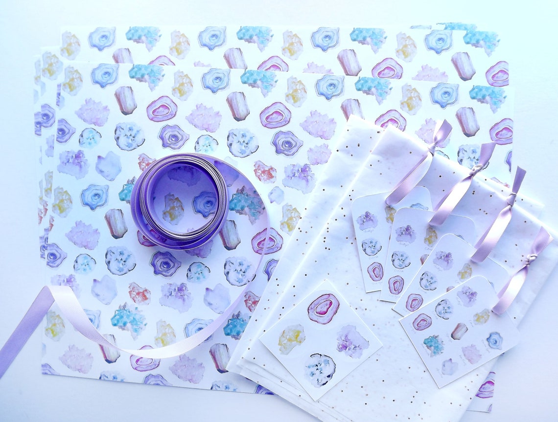 Gift Wrap Set Featuring My Watercolour 'crystals' Etsy UK