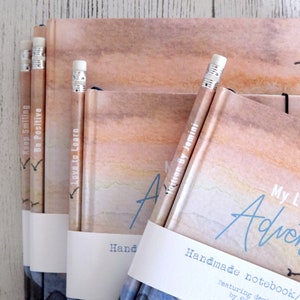 A5 hand made notebook / travel journal, featuring my 'Adventurer' watercolour design, with any text personalise your own image 10