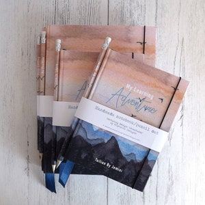 A5 hand made notebook / travel journal, featuring my 'Adventurer' watercolour design, with any text personalise your own image 9