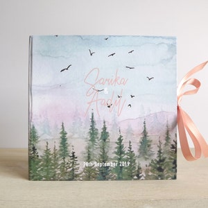 Hand-made photo album / travel journal / guest book, featuring my watercolour design 'Over the glade'. Personalised wording of your choice.