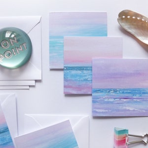 Set minikaarten met drie van mijn abstracte zeegezichten: 6 minikaarten en witte enveloppen
