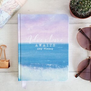 A6 hand made notebook travel journal, featuring my sea & waves design, personalise your own text image 3
