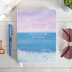 A6 hand made notebook travel journal, featuring my sea & waves design, personalise your own text image 9