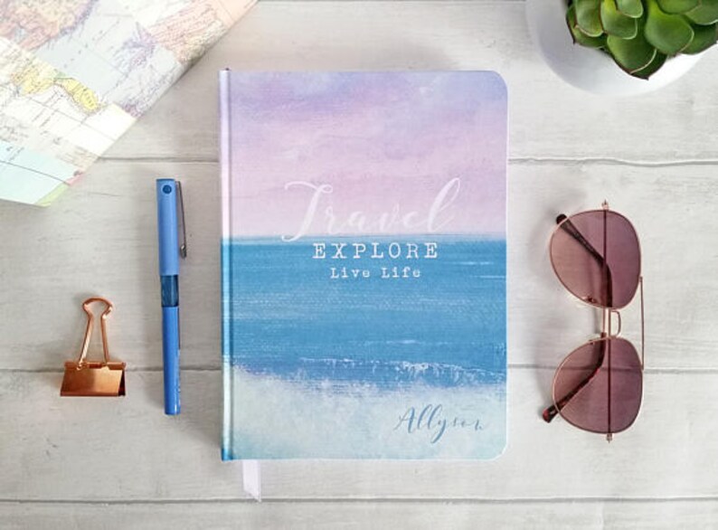 A6 hand made notebook travel journal, featuring my sea & waves design, personalise your own text image 9