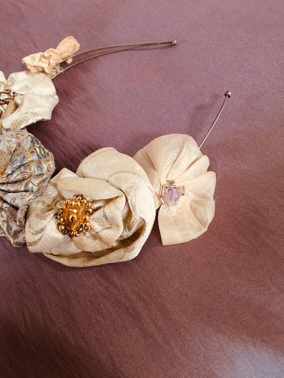 True Vintage Headdress Beaded Brocade Floral Flow… - image 4