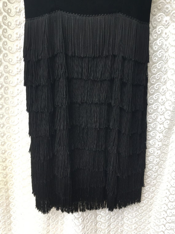 True vintage 1940s Dress black velvet tassel slee… - image 2