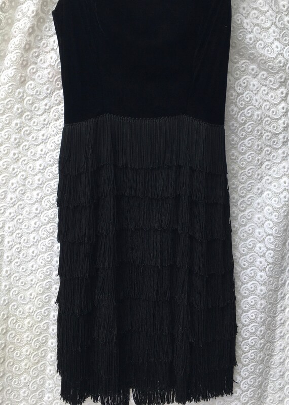 True vintage 1940s Dress black velvet tassel slee… - image 3