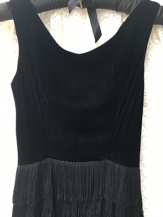 True vintage 1940s Dress black velvet tassel slee… - image 4