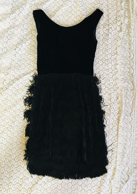 True vintage 1940s Dress black velvet tassel slee… - image 1