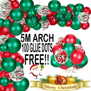 Christmas Balloon Arch Kit, Merry Christmas Balloons Set, Red Green  Metallic