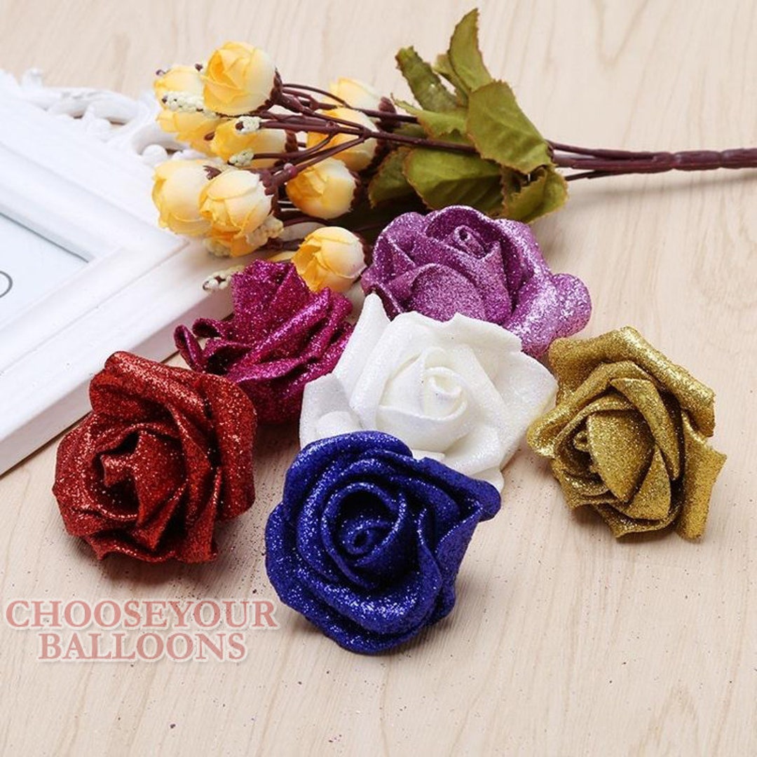 6 CM GLITTER FOAM Roses Artificial Glitter Flowers Decoration Etsy
