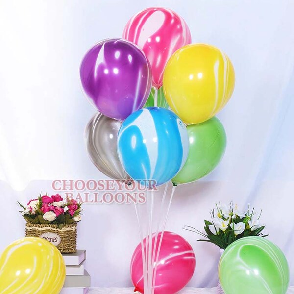 12" Black Pink Blue Rainbow Marble Balloons Super Agate Birthday Wedding Balloons