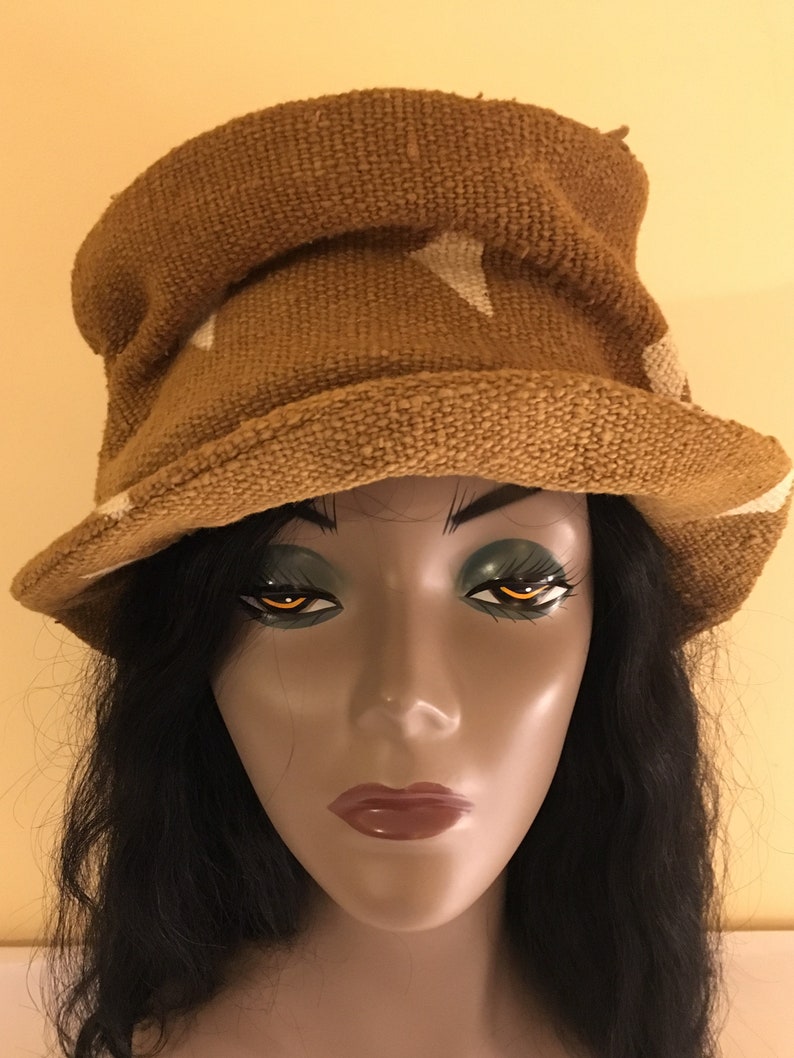 All Seasons Hat Hat Mudcloth Hat Fall Hat Women/'s Mud Cloth Hat Caramel Medium Brim Cloche Winter Hat Brown Hat Handmade Hat