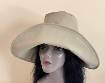 Sombrero impermeable para mujer, color caqui, para lluvia, para arena, de ala ancha, ligero, plegable, hecho a mano.