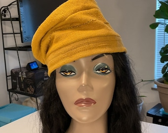 Women's Mud Cloth Hat, Mustard Yellow Brimless Cloche, Handmade Hat, Mudcloth Hat, Yellow Hat, All Seasons Hat, Fall Hat, Winter Hat, Hat