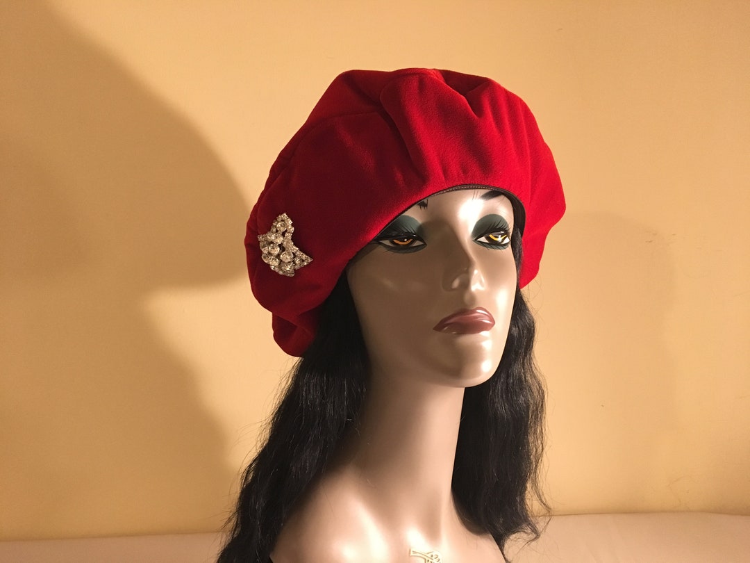 Women's Red Velvet Beret Luxurious Medium Sized Velvet Etsy