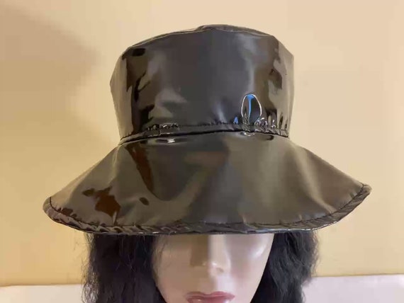 Black Patent Wide Brim Bucket Hat Patent Rain Hat by bedacht --> Shop Hats, Beanies & Caps  main image 3