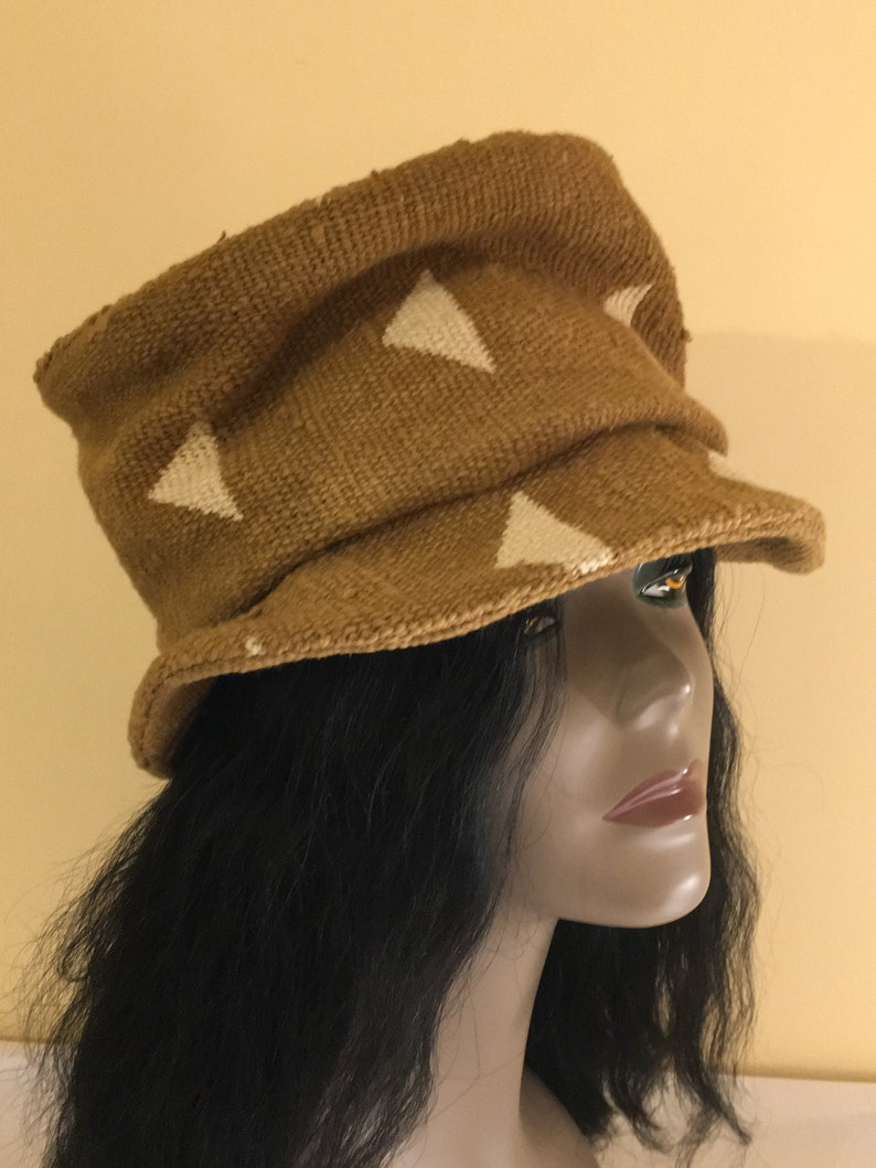 All Seasons Hat Hat Mudcloth Hat Fall Hat Women/'s Mud Cloth Hat Caramel Medium Brim Cloche Winter Hat Brown Hat Handmade Hat