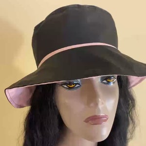 Women&#39;s Black And Pink Rain Hat, Reversible Rain Hat, Black Rain Hat, Pink Rain Hat, Lightweight, Handmade Hat, Gift, Hat