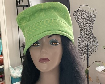 Women's Green Brimless Cloche, Handmade Hat, Mudcloth Hat, Green Hat, All Seasons Hat, Fall Hat, Winter Hat, Hat