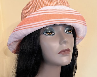 Orange Reversible Linen Hat, Orange Hat, Linen Hat, Orange Bucket Hat, Handmade Hat, Women, Men, Summer Hat, Gift Hat