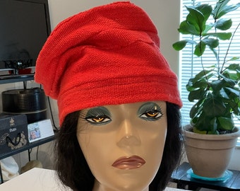 Women's Mud Cloth Hat, Red Brimless Cloche, Handmade Hat, Mudcloth Hat, Red Hat, All Seasons Hat, Fall Hat, Winter Hat, Hat