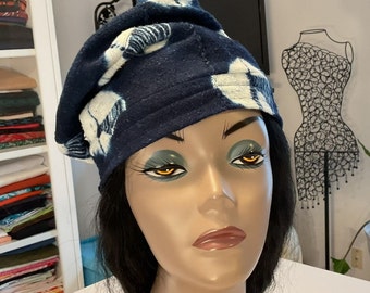 Women's Mud Cloth Hat, Blue Tie-Dye Brimless Cloche, Handmade Hat, Mudcloth Hat, Blue Hat, All Seasons Hat, Fall Hat, Winter Hat, Hat