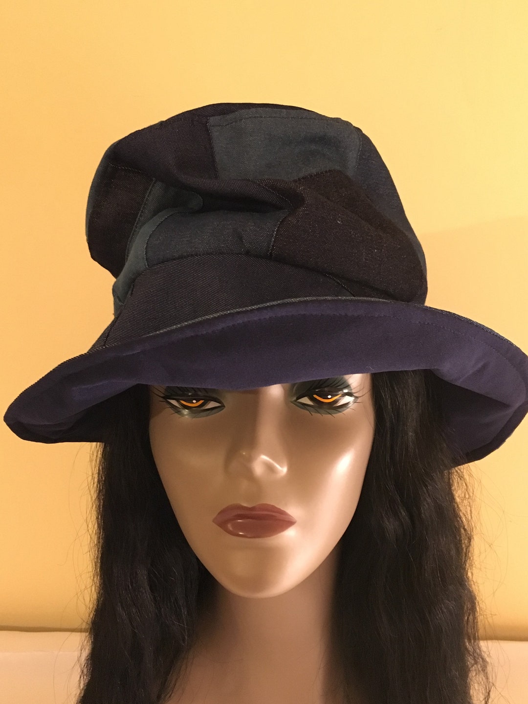 Women's Denim Hat Reversible Hat Wide Brim Hat Blocked Etsy