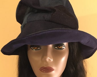 Upcycled Denim Top Hat: Slouchy Jeans Hat, Size L - Etsy display picture 1