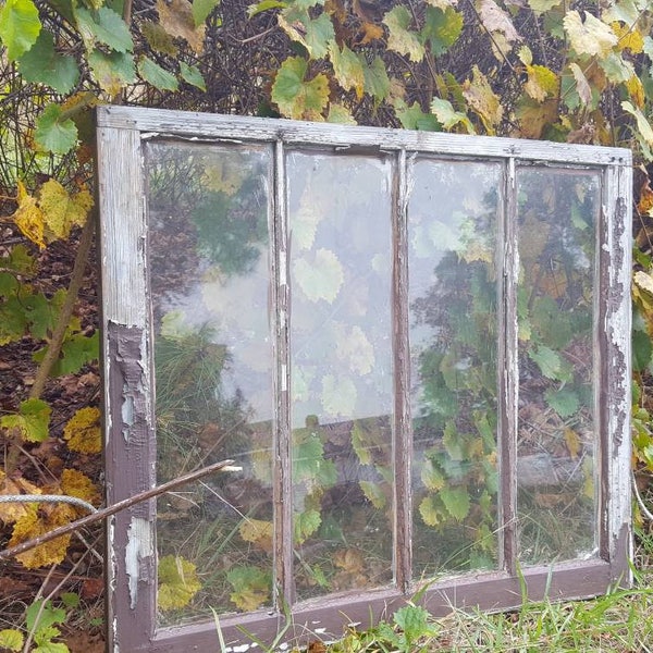 32x27 4 pane country farm vintage antique cottage unique window sash wedding distressed shabby chippy wavy melted glass