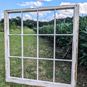 Vintage antique farm window sash frame huge 12 pane very old rustic cottage HEAVY distressed country farm decor FREE SHIP 40x40 no glass