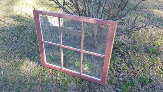 ONE OF A KIND 32X27 ANTIQUE WINDOW PANE FRAME RUSTIC 6 PANE DRIFTWOOD STYLE 
