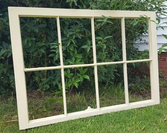 8 Pane Vintage Antique Wood Window Frame Sash *No Glass* Cream off white colored