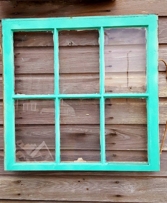 Architectural Salvage ANTIQUE TEAL GREEN WINDOW SASH 36x28