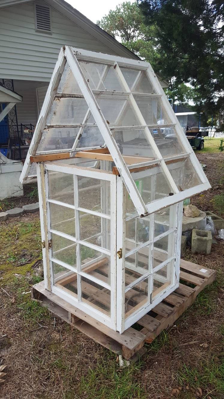 Greenhouse reclaimed salvaged window sashes 8 panes yard decor very cool!