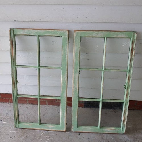 6 Pane Vintage Antique Wood Window Frame Sash 32x20 Light Green