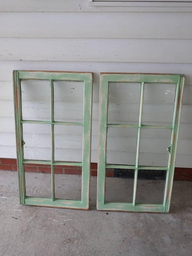 6 Pane Vintage Antique Wood Window Frame Sash 32x20 Light Green Circa ...