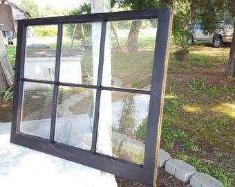 Vintage antique farm window sash frame 6 pane 32X24 painted black