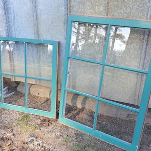 Vintage antique farm window sash frame 6 pane portrait wedding set of 19 x 24 turquoise teal beautiful, FREE SHIPPING, old window frames