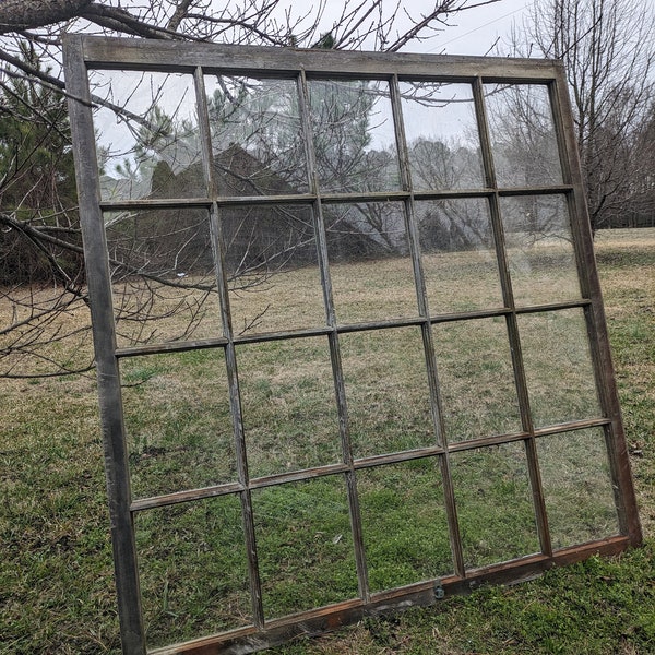 Historic vintage antique farm sash frame 20 pane 60x60 5ft x 5ft distressed rustic shabby chic wedding picture window, wavy glass super old!