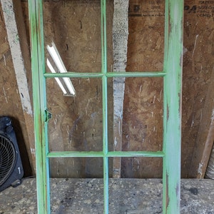 Vintage antique farm window sash frame 6 pane 32X19 mint green pistachio heavy distressed with glass and free shipping