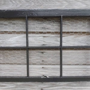 Antique window sash frame with chicken wire black distressed wall decor interior decor rustic farm salvage 32x20
