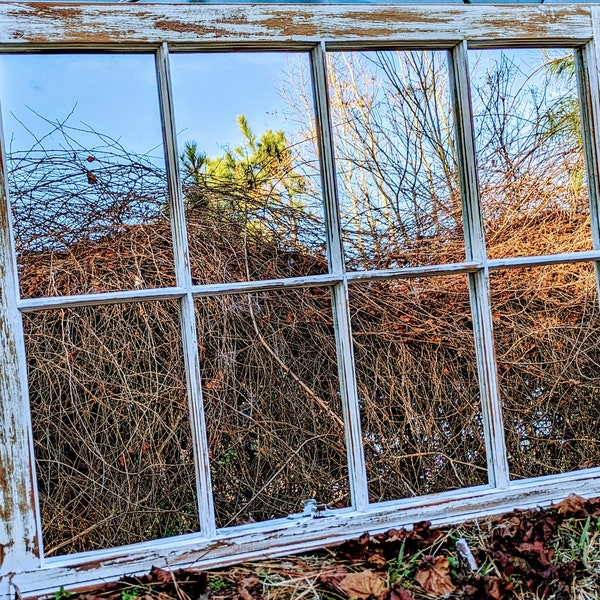 Farmhouse reclaimed antique window sash EXTREMELY weathered and distressed three feet 3 feet by 27" BEAUTIFUL country decor MIRROR