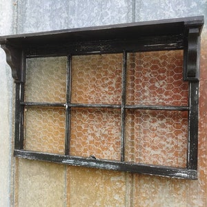 Antique window sash frame shelf with chicken wire black distressed wall decor interior decor rustic farm salvage *glass included*