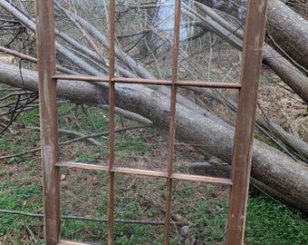 Antique window frame sash, natural wood finish rustic farmhouse decor 9 pane window 38x24