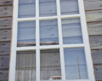 Vintage antique farm window sash frame 9 pane 40x28 very old unique country cottage wedding portrait rare style distressed rustic