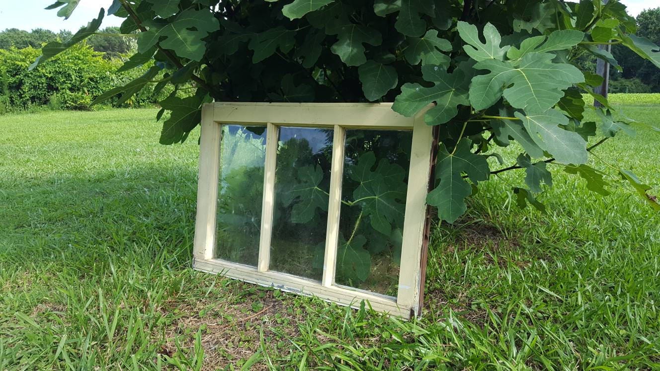 Vintage antique farm window sash frame three pane rustic cottage wedding country picture portrait panes 36x23, 3 pane, glass removed